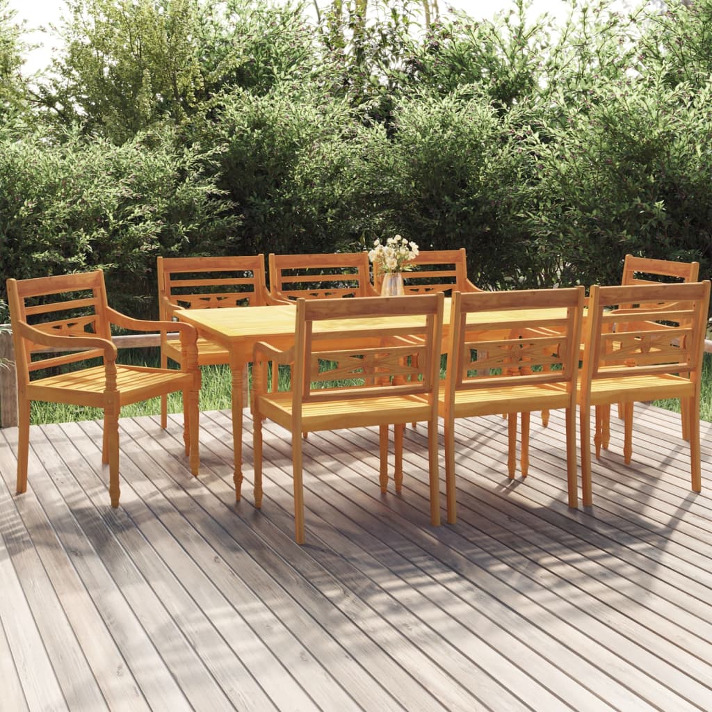 vida XL 9-tlg. Garten-Essgruppe Massivholz Teak