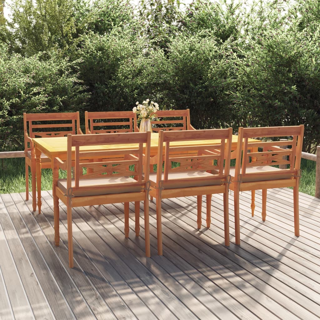 vida XL 7-tlg. Garten-Essgruppe mit Kissen Massivholz Teak
