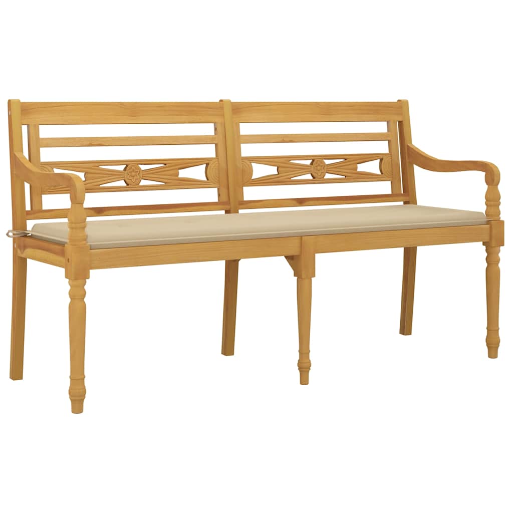 vidaXL Bankje Batavia met beige kussen 150 cm massief teakhout afbeelding