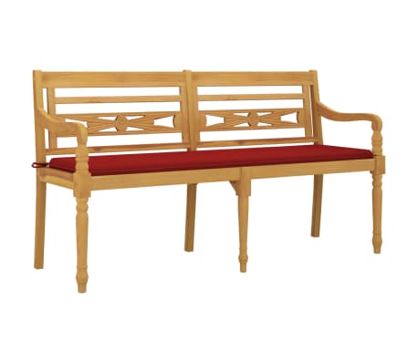 vidaXL Batavia-Bank mit Rotem Kissen 150 cm Massivholz Teak