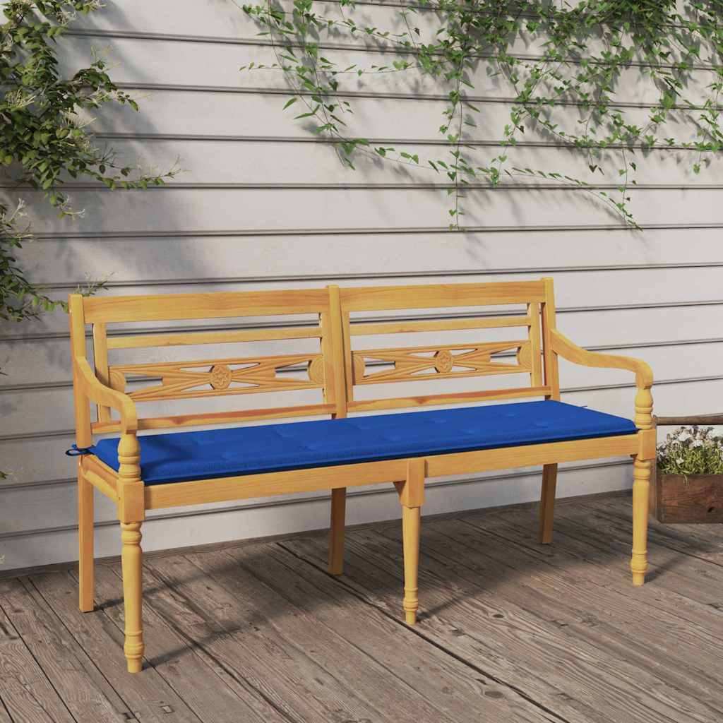 vidaXL Bataviab&auml;nk med kungsbl&aring; dyna 150 cm massiv teak