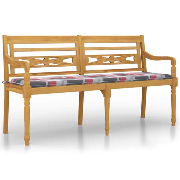 vidaXL Batavia pink punaseruudulise istmepadjaga, 150 cm, tiikpuu