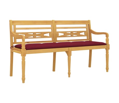 vidaXL Batavia Bench with Wine Red Cushion 150 cm Solid Wood Teak