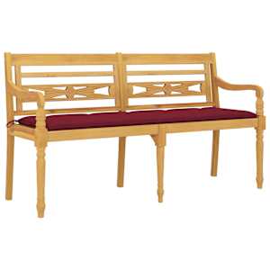 vidaXL Batavia Bench with Wine Red Cushion 150 cm Solid Wood Teak