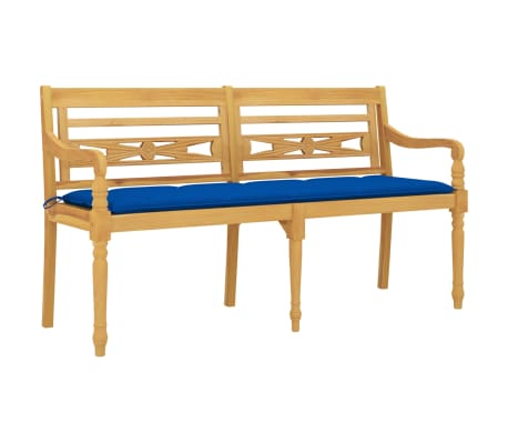 vidaXL Banc Batavia avec coussin bleu 150 cm Bois de teck massif