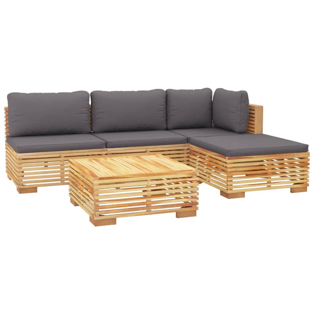 vidaXL 5-delige Loungeset met kussens massief teakhout afbeelding