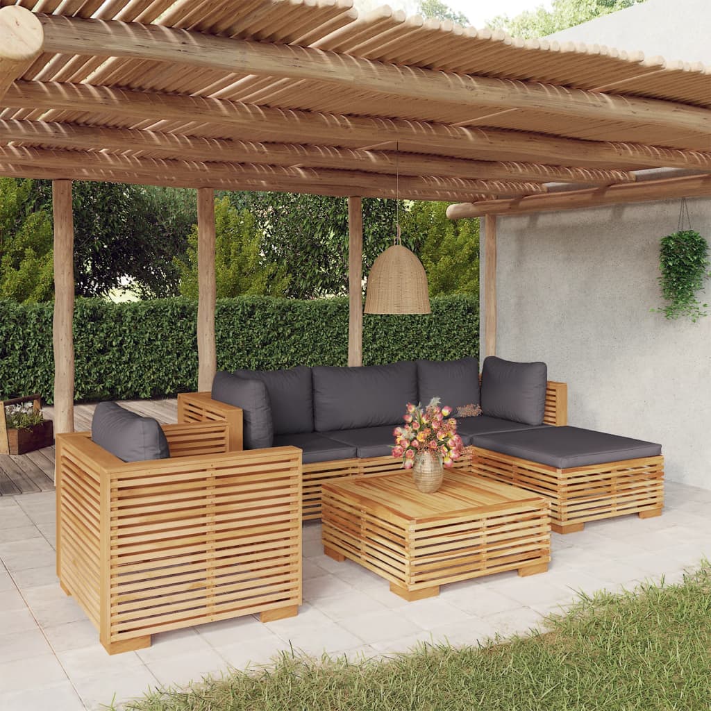 Salon de jardin 6 pcs avec coussins Bois de teck solide