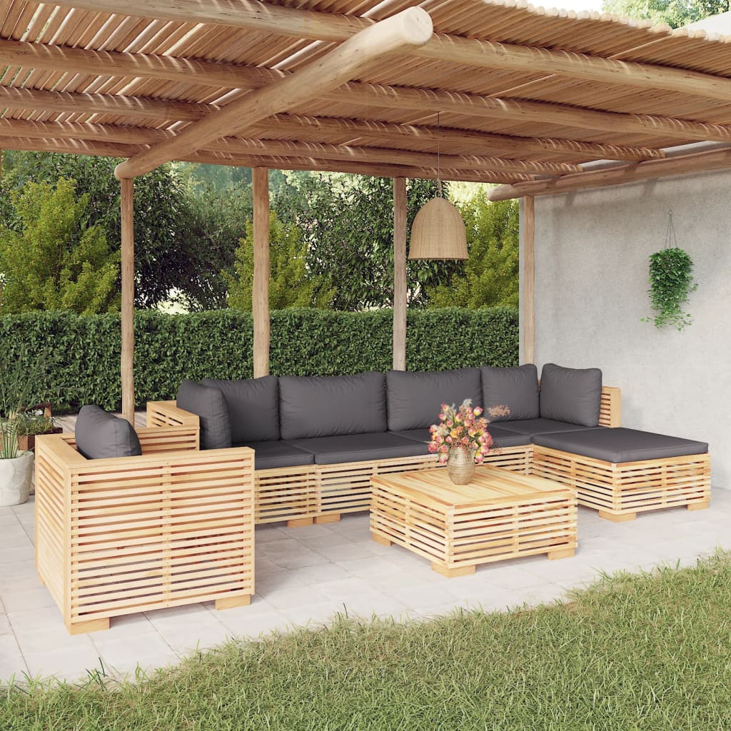 Salon de jardin 7 pcs avec coussins Bois de teck solide