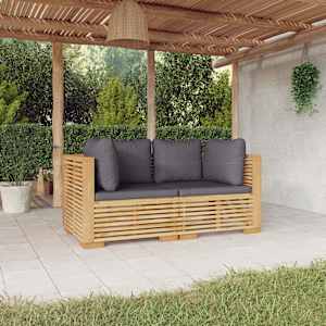 Vrtni kotni kavči z blazinami 2 kosa trdna tikovina