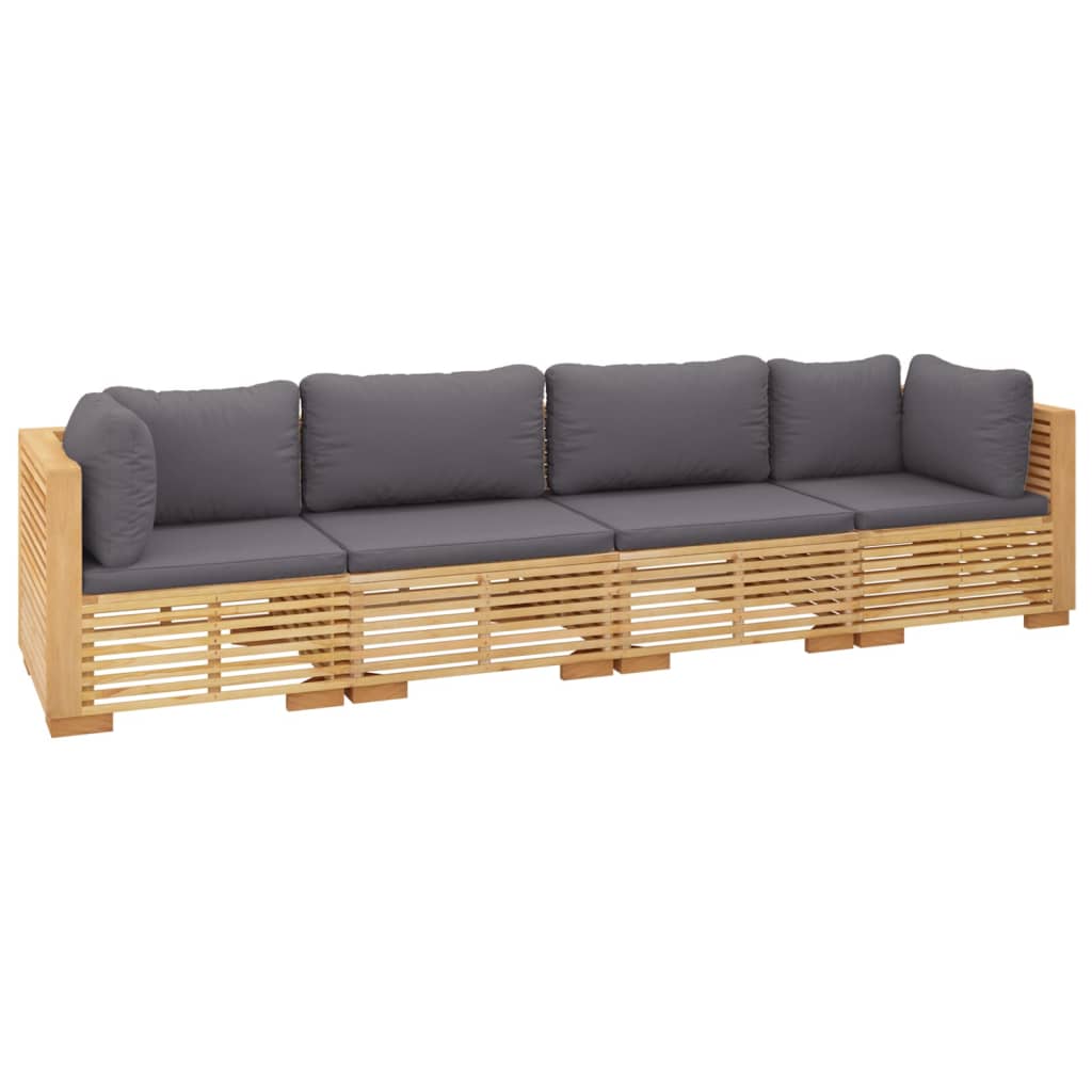 vidaXL 4-delige Loungeset met kussens massief teakhout afbeelding