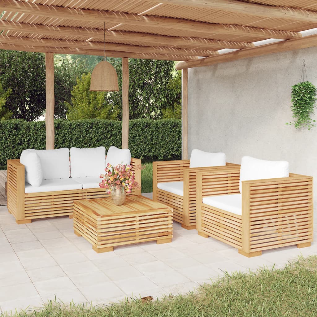 vidaXL Set mobilier grădină cu perne, 5 piese, lemn masiv de tec