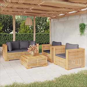 Vrtna sedežna garnitura 5-delna z blazinami trdna tikovina