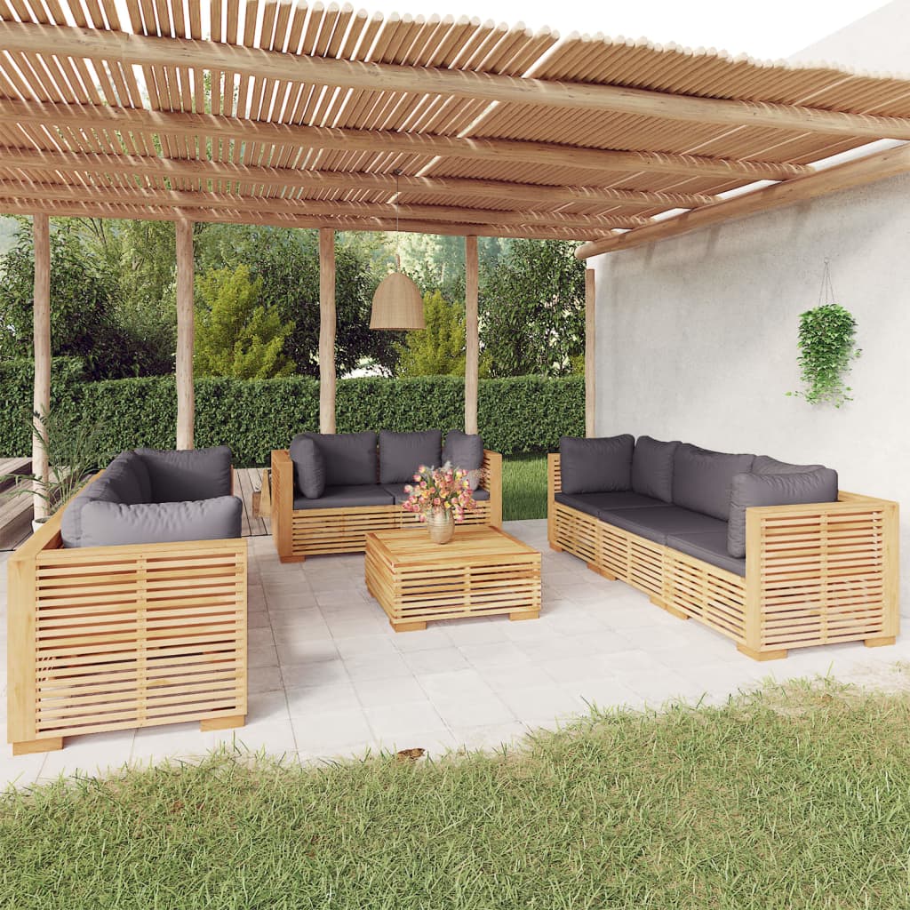 vidaXL Salon de jardin 9 pcs avec coussins Bois de teck solide