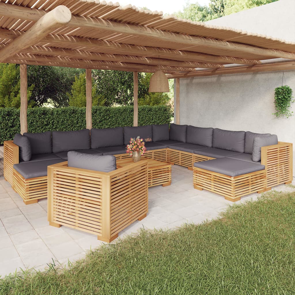 vidaXL Set mobilier grădină cu perne, 12 piese, lemn masiv de tec