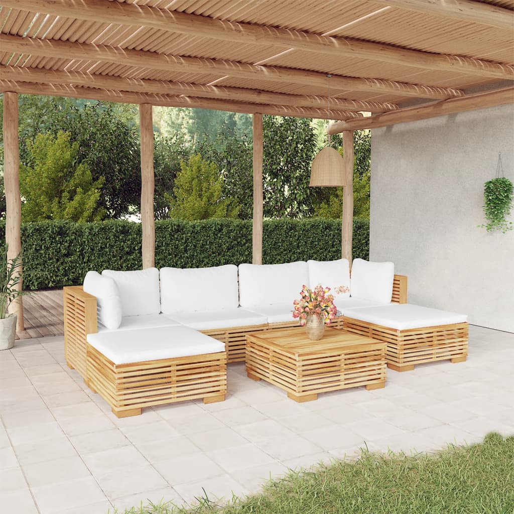 Mebel ogrodowy - Sofa środkowa + narożna + stołek + stół + poduszki (kremowe)