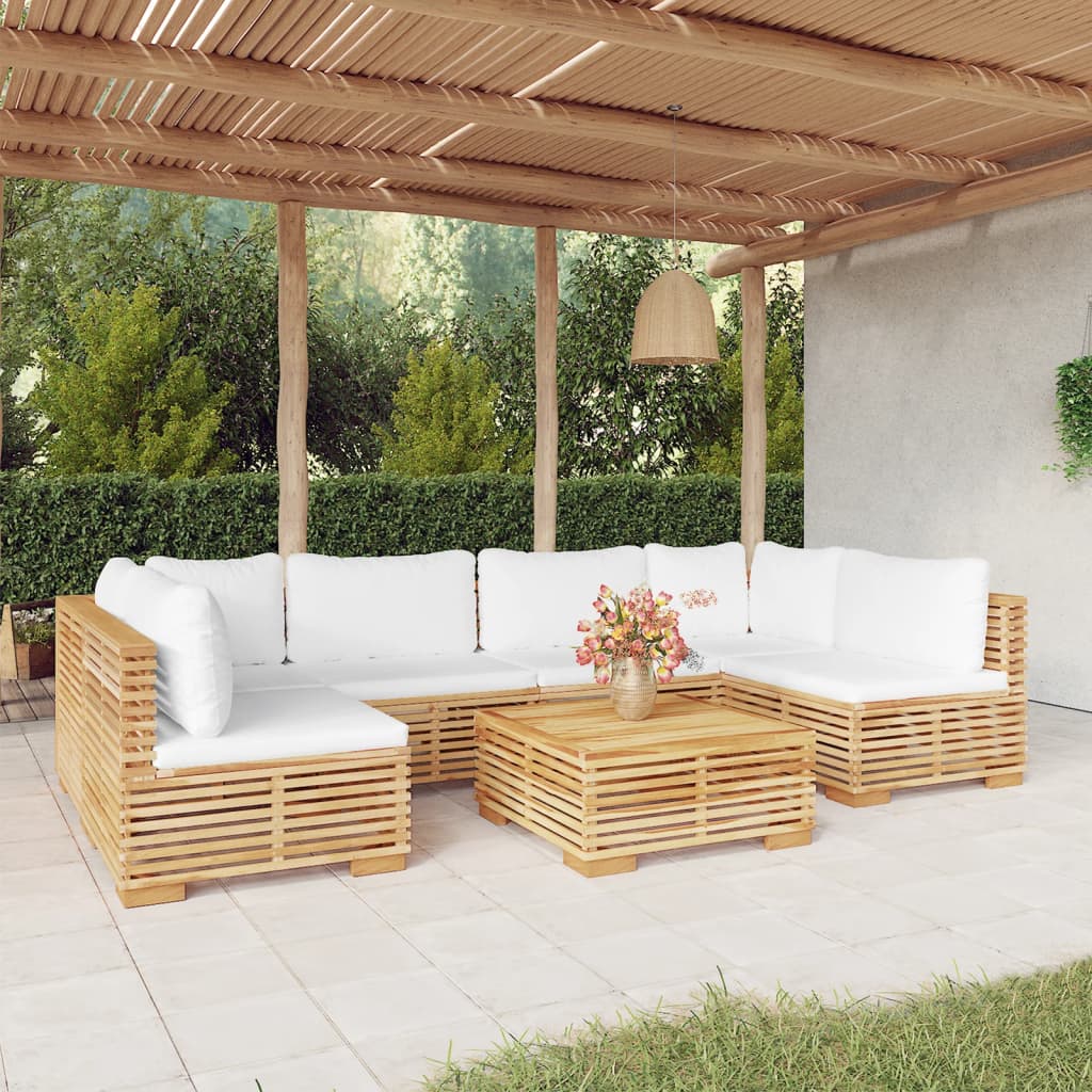 Mebel ogrodowy z drewna tekowego, kremowe poduszki, 69.5x69.5x60 cm