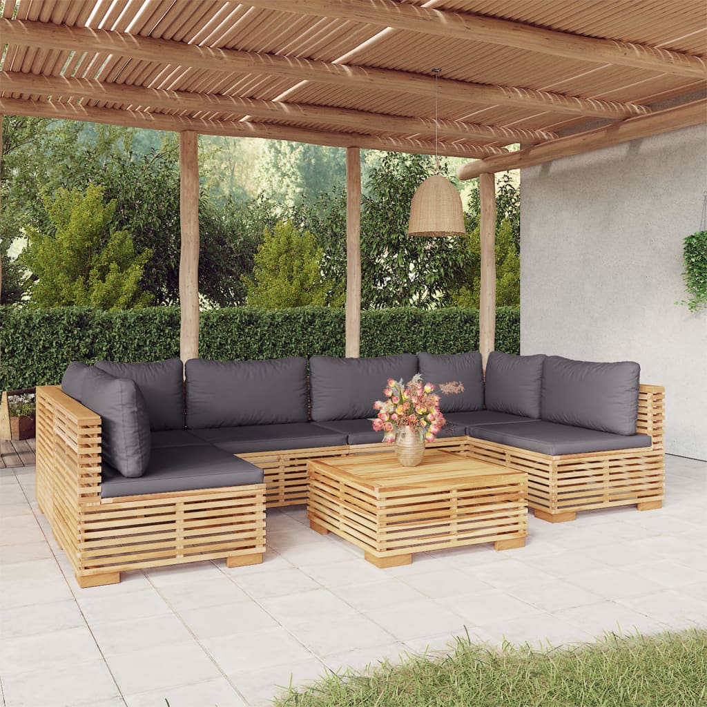 vidaXL 7-tlg. Garten-Lounge-Set mit Kissen Massivholz Teak