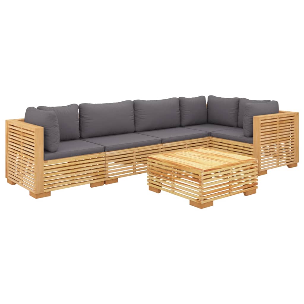 vidaXL 6-delige Loungeset met kussens massief teakhout afbeelding