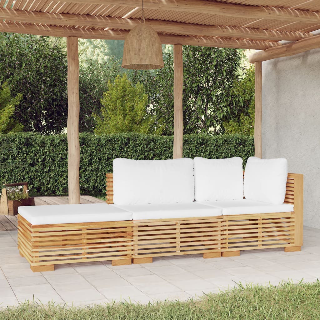 3-tlg. Garten-Lounge-Set mit Kissen Massivholz Teak