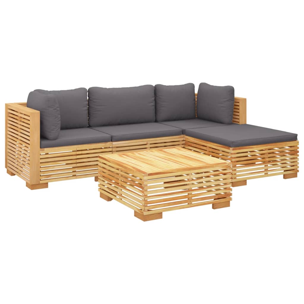 vidaXL 5-delige Loungeset met kussens massief teakhout afbeelding