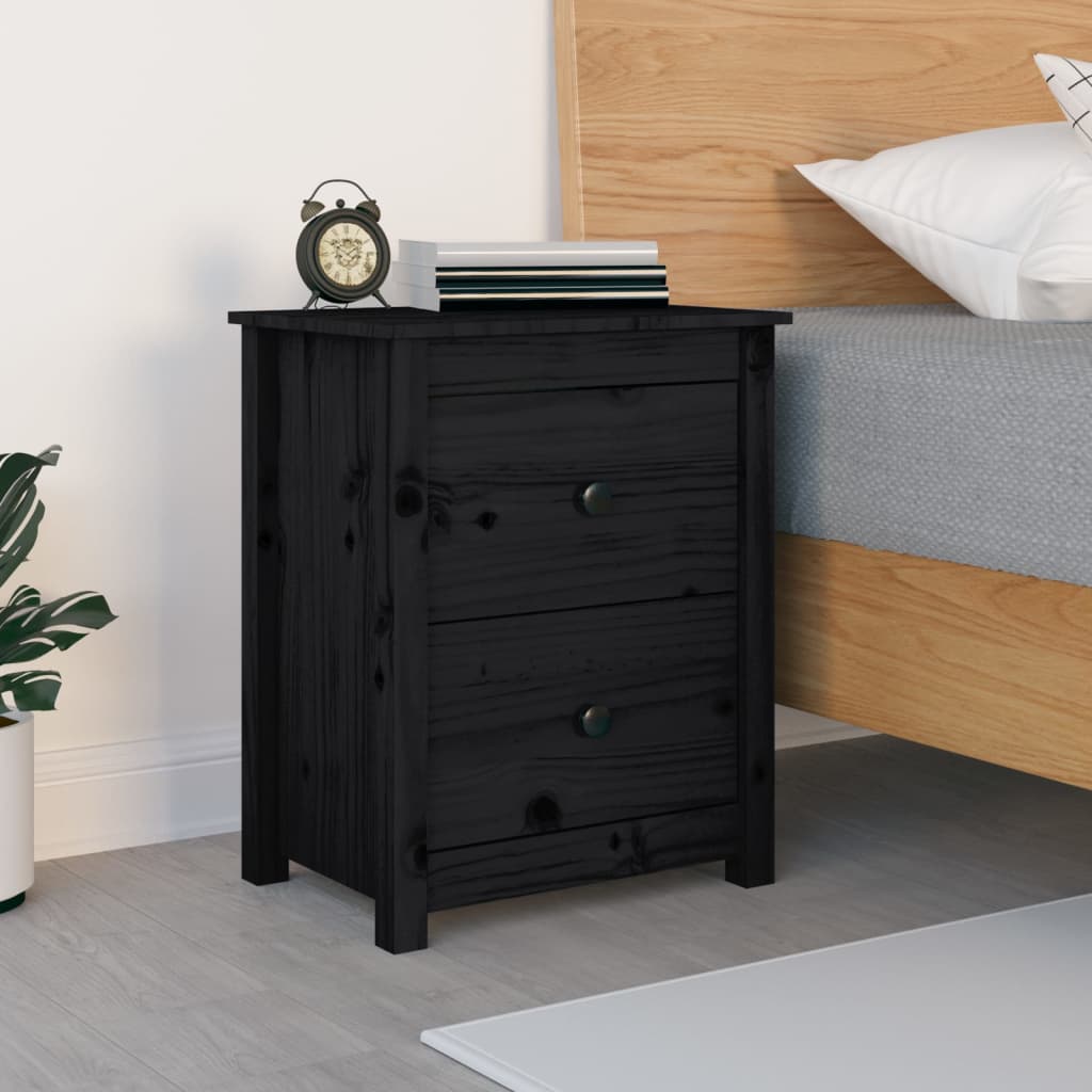 vidaXL Dulap noptieră, negru, 50x35x61,5 cm, lemn masiv de pin
