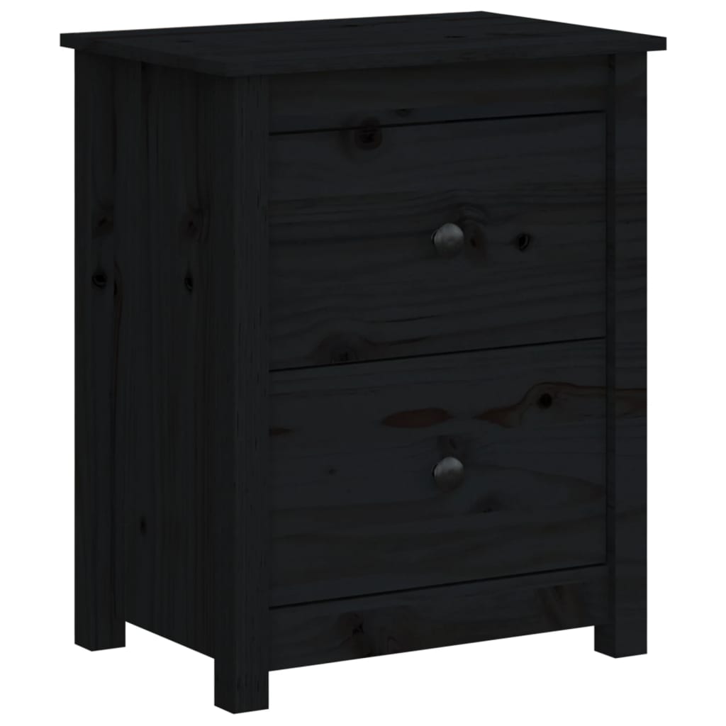 vidaXL 2 darab fekete tömör fenyőfa éjjeliszekrény 50x35x61,5 cm