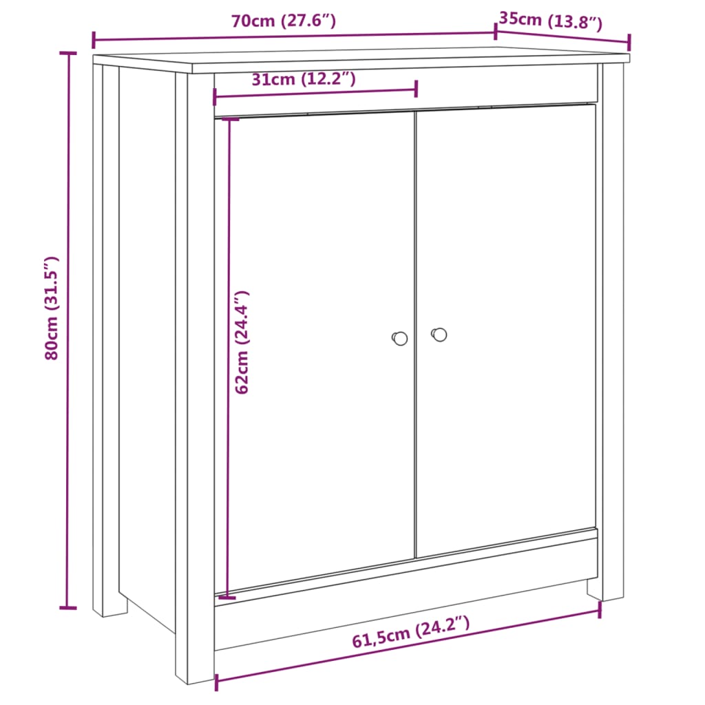 Komoda bela 70x35x80 cm trdna borovina