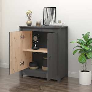 vidaXL &Scaron;oninė spintelė, pilka, 70x35x80cm, pu&scaron;ies medienos masyvas
