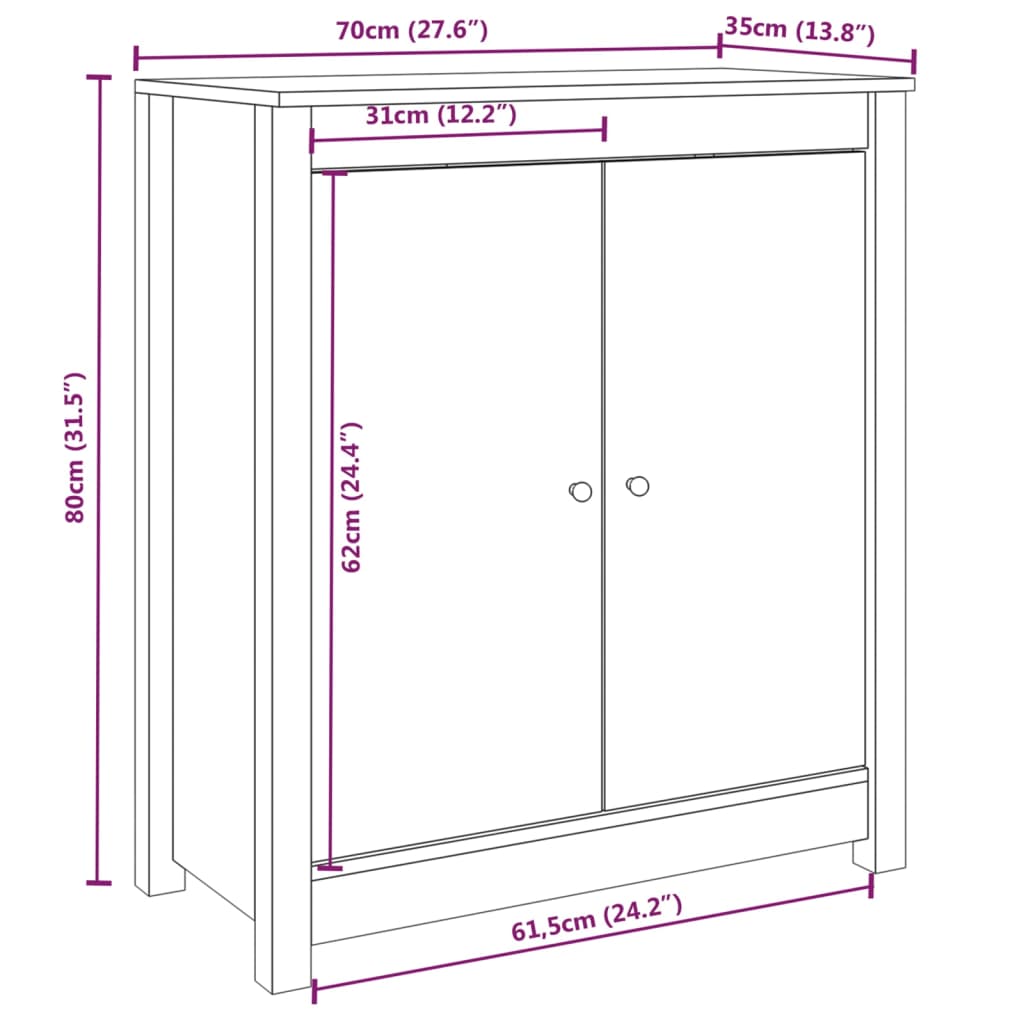 Komoda črna 70x35x80 cm trdna borovina