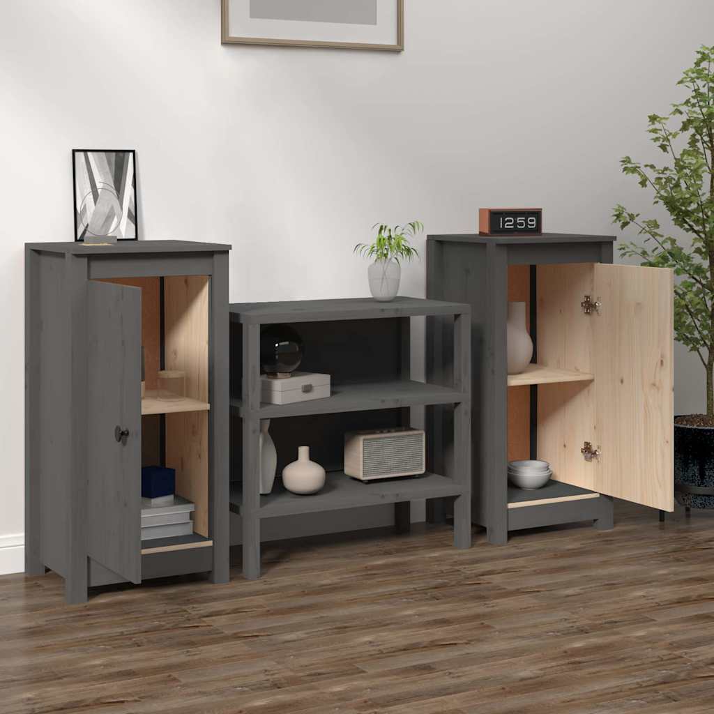 vidaXL Dressoirs 2 st 39x35x80 cm massief grenenhout grijs afbeelding