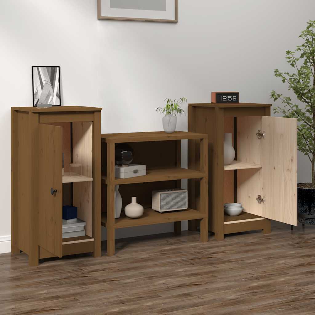 Thumbnail - vidaXL Sideboards 2 Stk. Honigbraun 39x35x80 cm Massivholz Kiefer