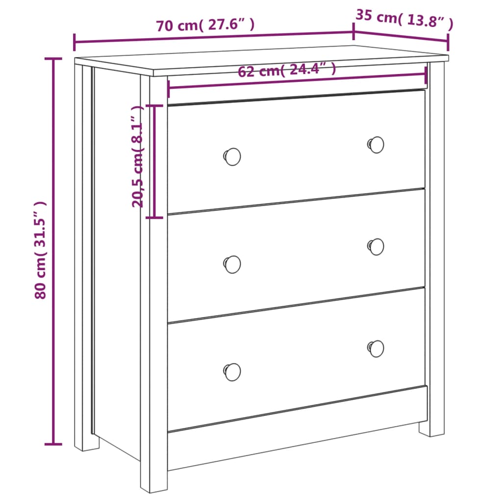 Komoda 70x35x80 cm trdna borovina