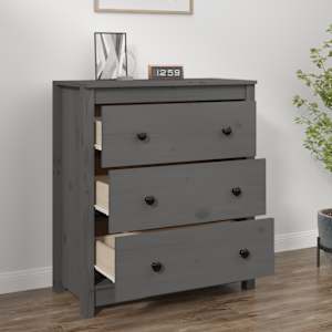 vidaXL kumode, pelēka, 70x35x80 cm, priedes masīvkoks