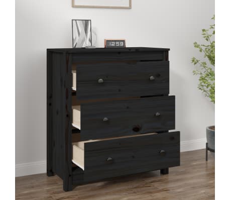 vidaXL Sideboard Schwarz 70x35x80 cm Massivholz Kiefer