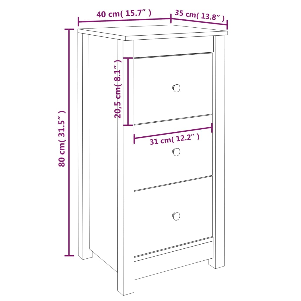 Komoda 2 kosa bela 40x35x80 cm trdna borovina