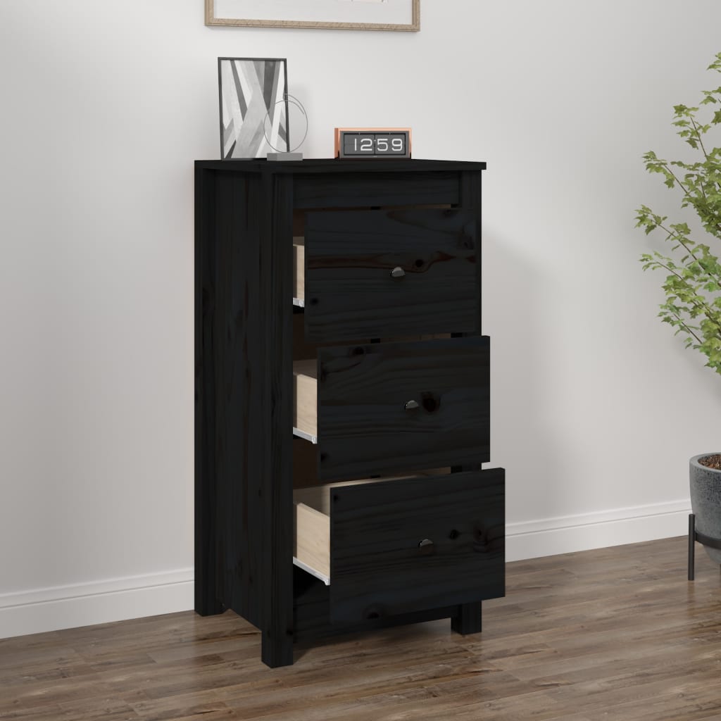 vidaXL Dressoir 40x35x80 cm massief grenenhout zwart afbeelding