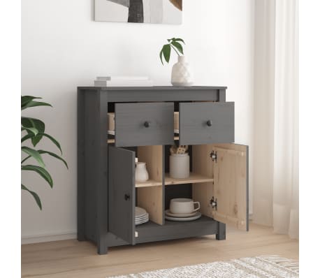 vidaXL kumode, pelēka, 70x35x80 cm, priedes masīvkoks