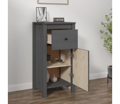 vidaXL kumode, pelēka, 40x35x80 cm, priedes masīvkoks