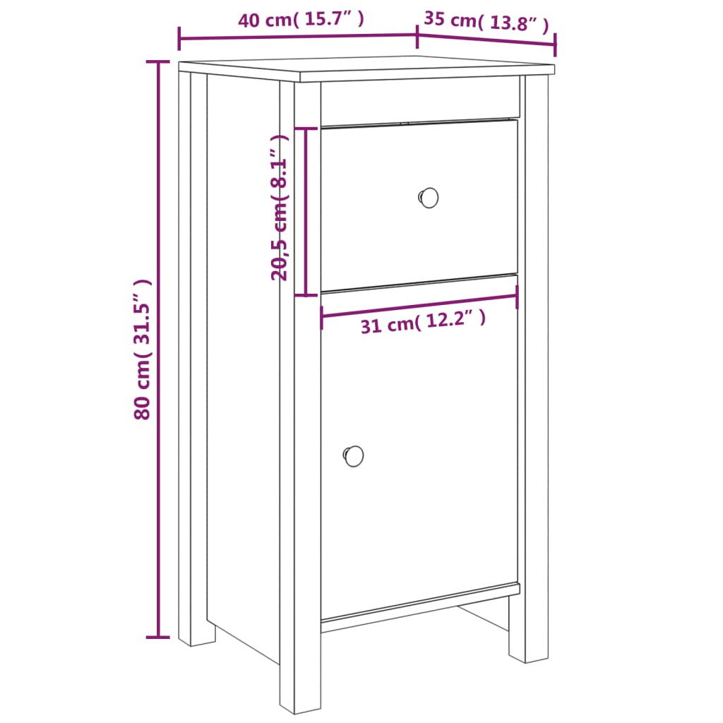 Komoda medeno rjava 40x35x80 cm trdna borovina