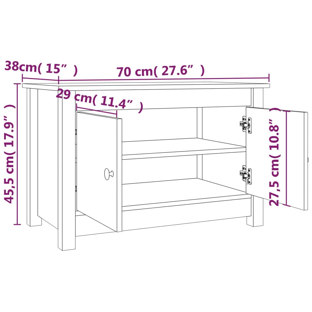 Szafka na buty, biała, 70x38x45,5 cm, lite drewno sosnowe