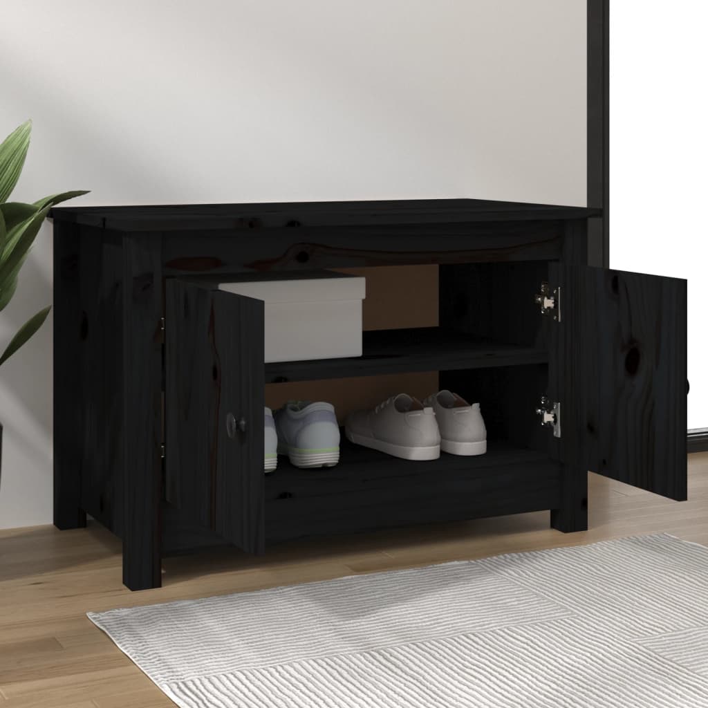 vidaXL Skrinka na topánky čierna 70x38x45,5 cm masívna borovica