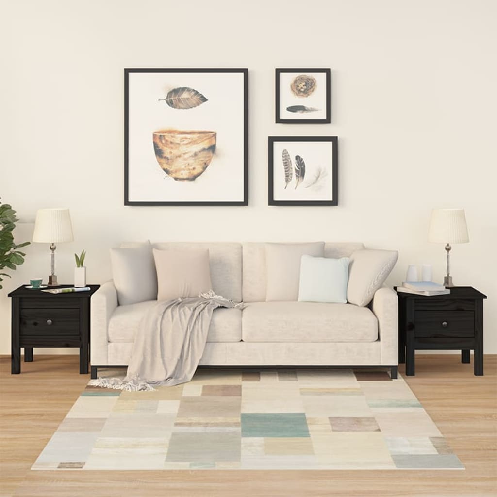 vida XL Beistelltische 2 Stk. Schwarz 40x 40x 39 cm Massivholz Kiefer