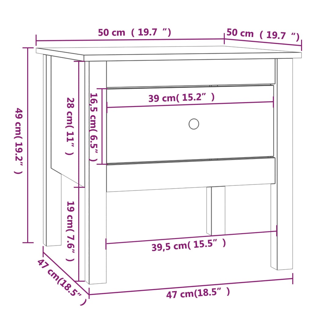 Stranske mizice 2 kosa sive 50x50x49 cm trdna borovina