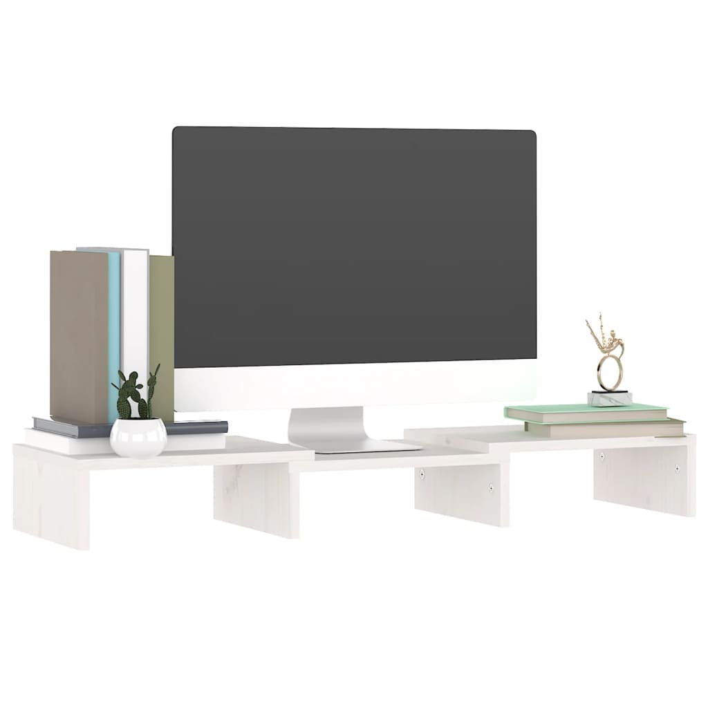 Monitorständer Weiß 60x24x10,5 cm Massivholz Kiefer