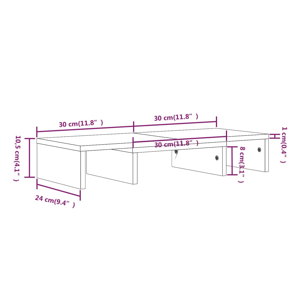 Stalak za monitor sivi 60 x 24 x 10,5 cm od masivne borovine