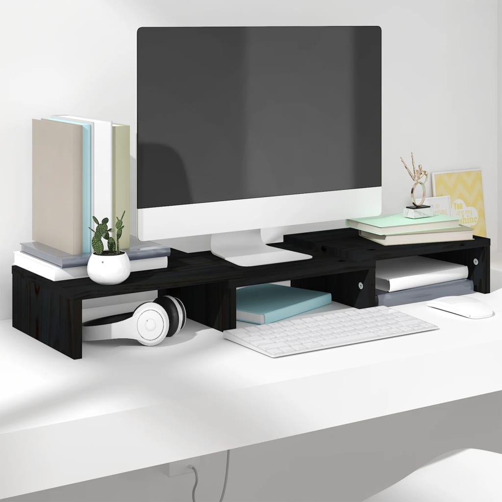 vidaXL Stand pentru monitor, negru, 60x24x10,5 cm, lemn masiv de pin