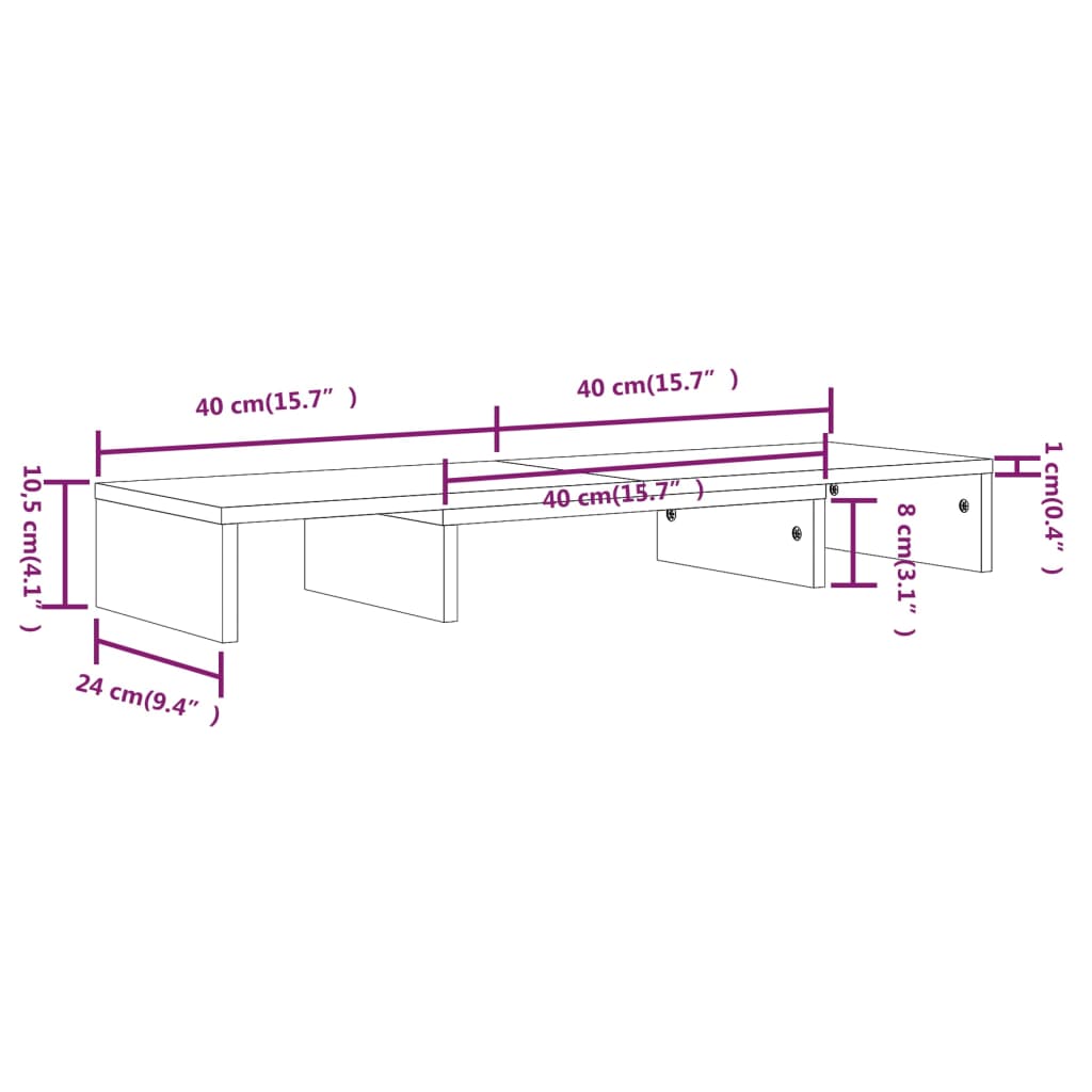 Stand pentru monitor, alb, 80x24x10,5 cm, lemn masiv de pin