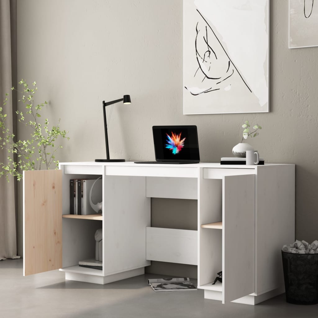 

vidaXL Bureau 140x50x75 cm massief grenenhout wit