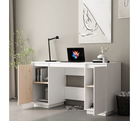 vidaXL Psac&iacute; stůl b&iacute;l&yacute; 140 x 50 x 75 cm masivn&iacute; borov&eacute; dřevo