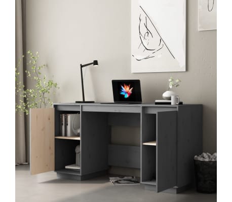 vidaXL Desk Gray 55.1"x19.7"x29.5" Solid Wood Pine